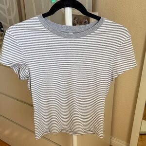 Uniqlo Gray and White Striped Short Sleeve Tee Mini Tee